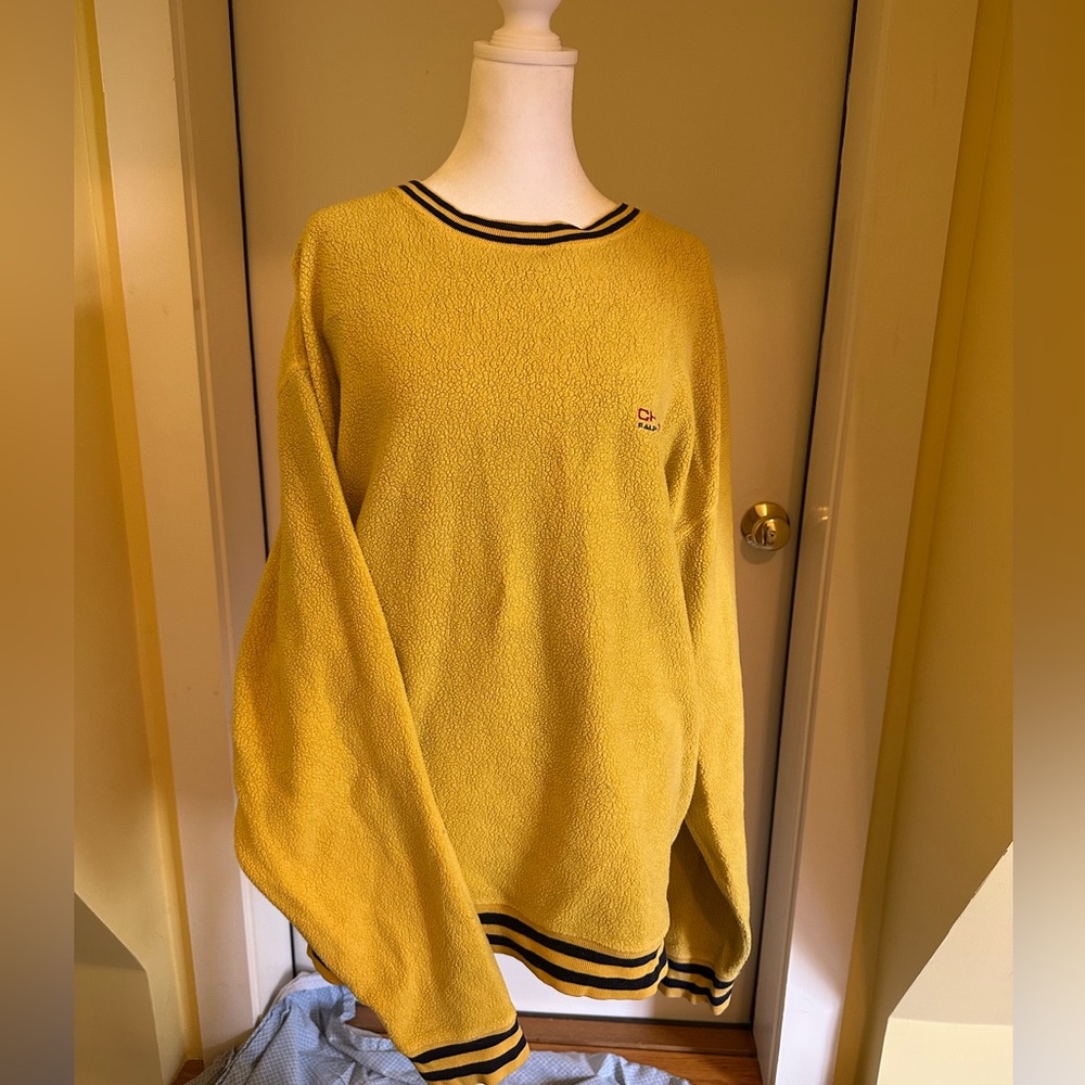 vintage 90s Sherpa unisex chaps Ralph Lauren yellow crewneck sweatshirt